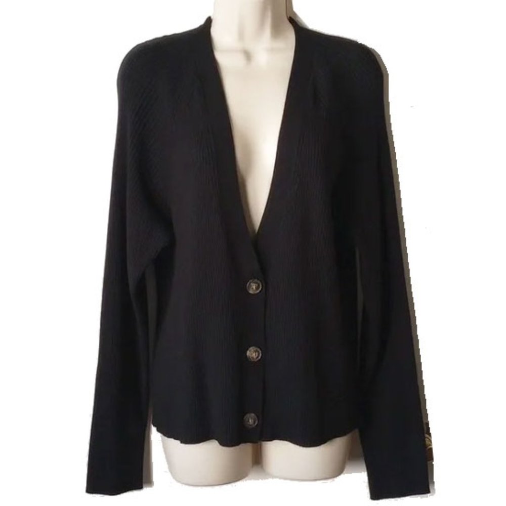 Banana Republic Ribbed Knit 3-Button Long Sleeve Cardigan XL Black
